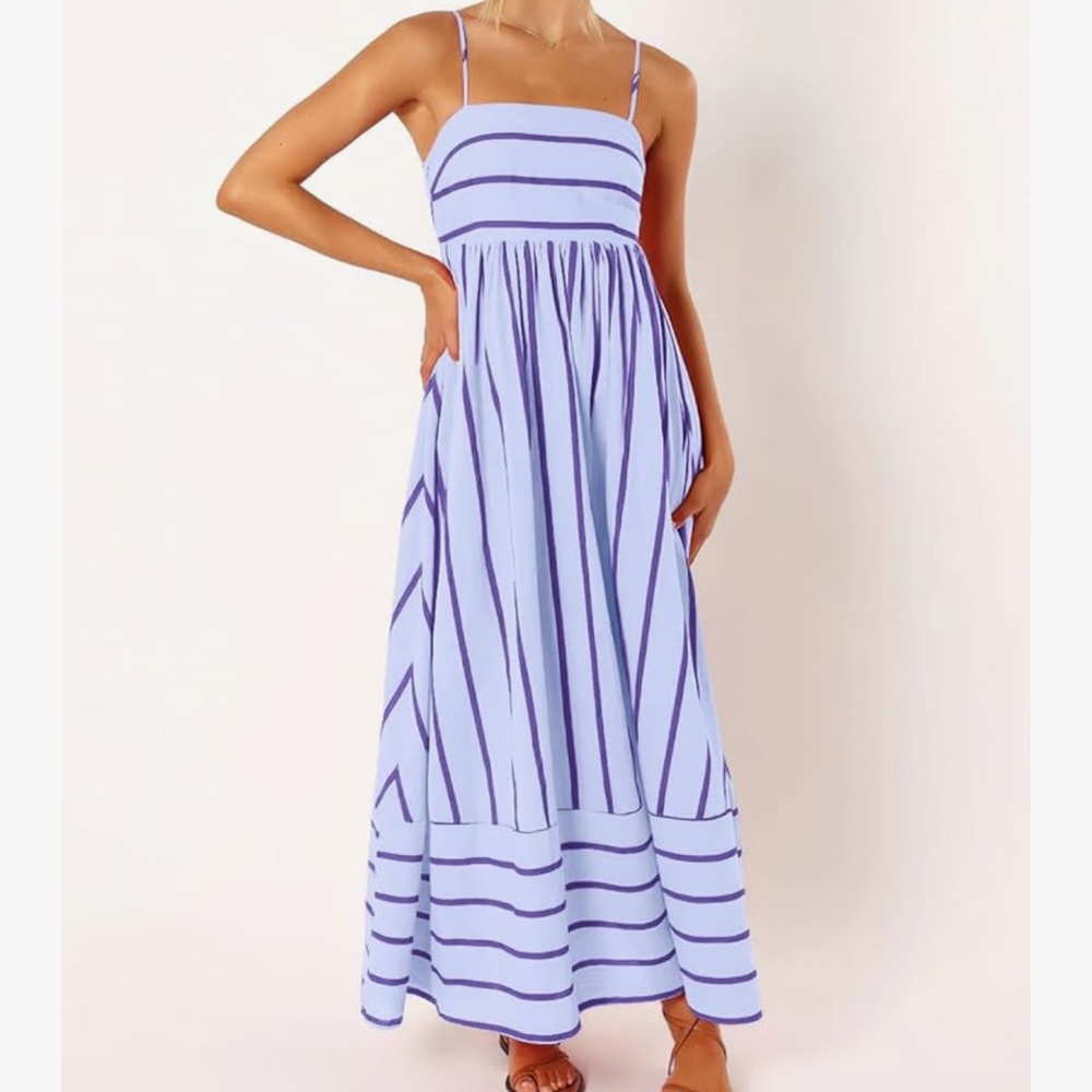 Petal & Pup Lavender and Navy Striped Maxi Dress - Picture 6 of 6